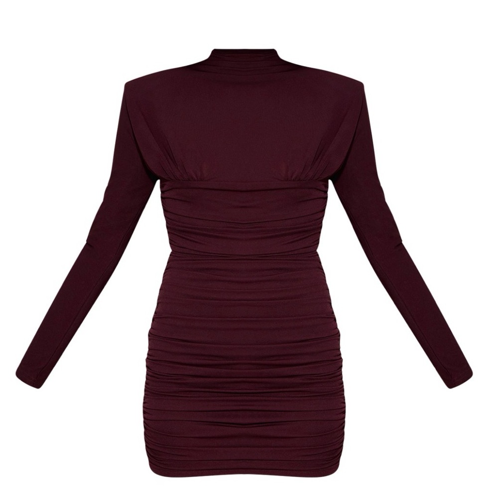 PrettyLittleThing Long Sleeve Burgundy Dress